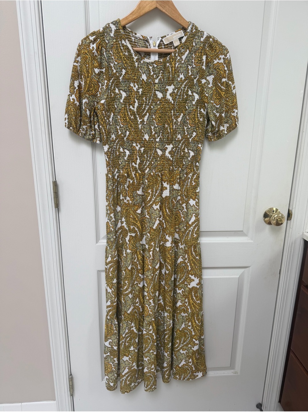 Michael kors smoked bodice Mustard Paisley Midi Dress